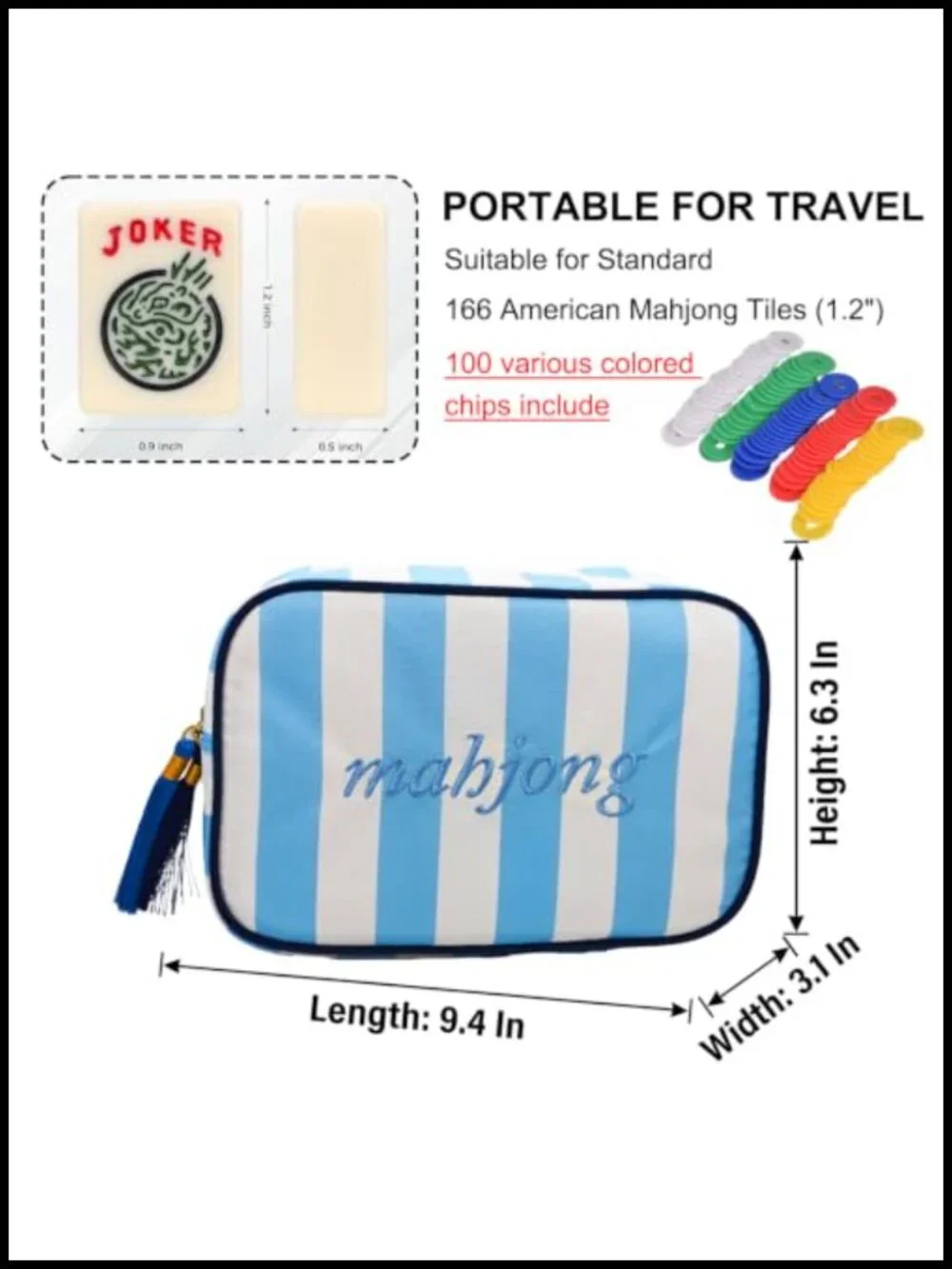 Mahjong Tile Bag - 166 Tile Storage Canvas Zipper Pouch for Board Game